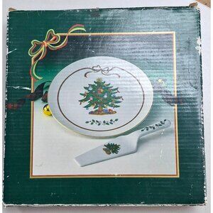 Christmas Tree Ceramic Cake Plate & Server Set